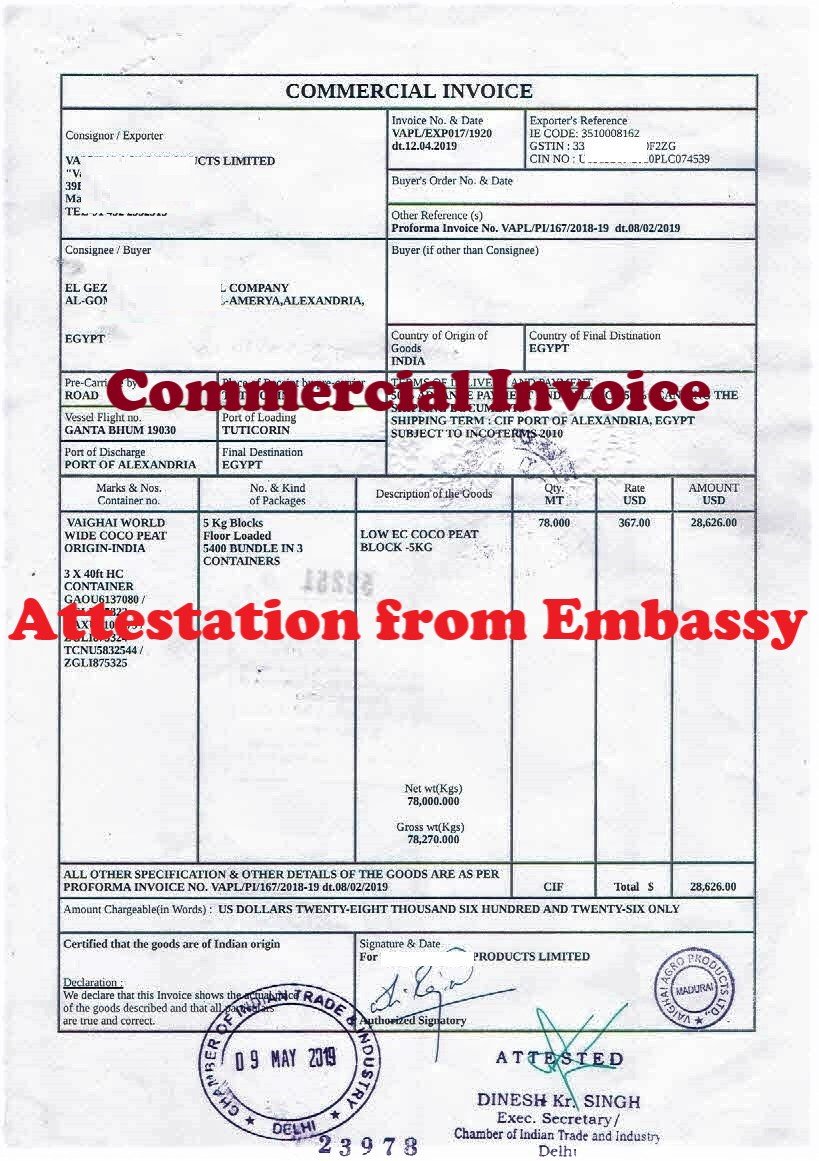 Commercial Invoice Attestation from Burundi Embassy