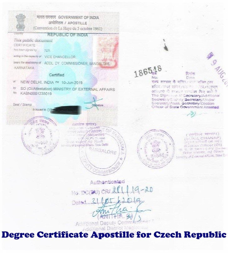 Degree Certificate Apostille for Czech Republic India