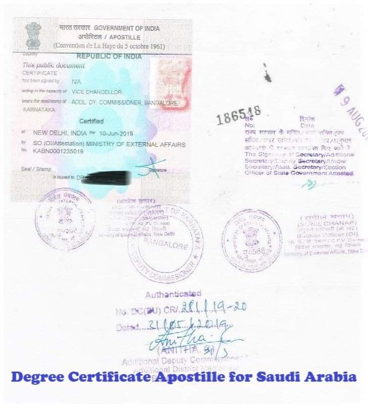 Degree Certificate Apostille for Saudi Arabia India