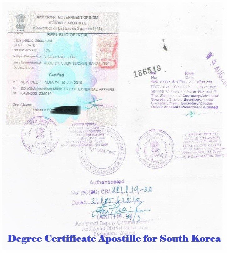 Degree Certificate Apostille for South Korea India