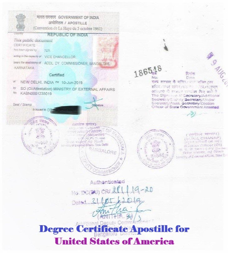 Degree Certificate Apostille for United States of America India