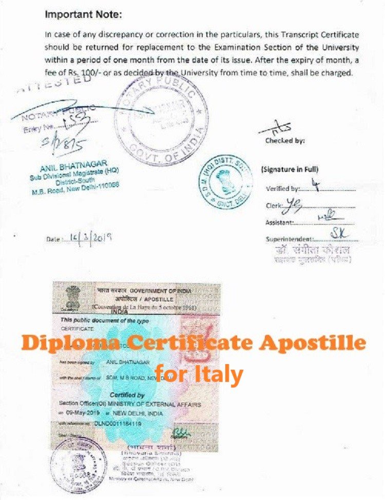 Diploma Certificate Apostille for Italy India