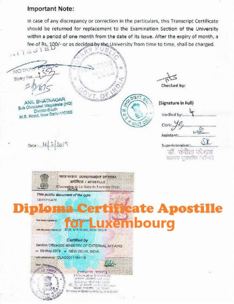 Diploma Certificate Apostille for Luxembourg India