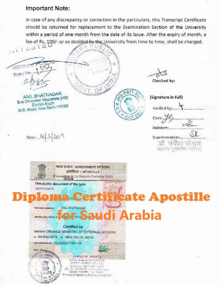 Diploma Certificate Apostille for Saudi Arabia India