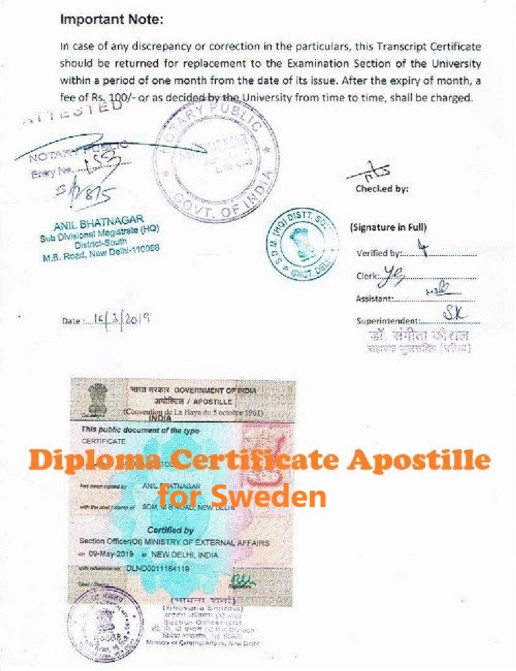 Diploma Certificate Apostille for Sweden India