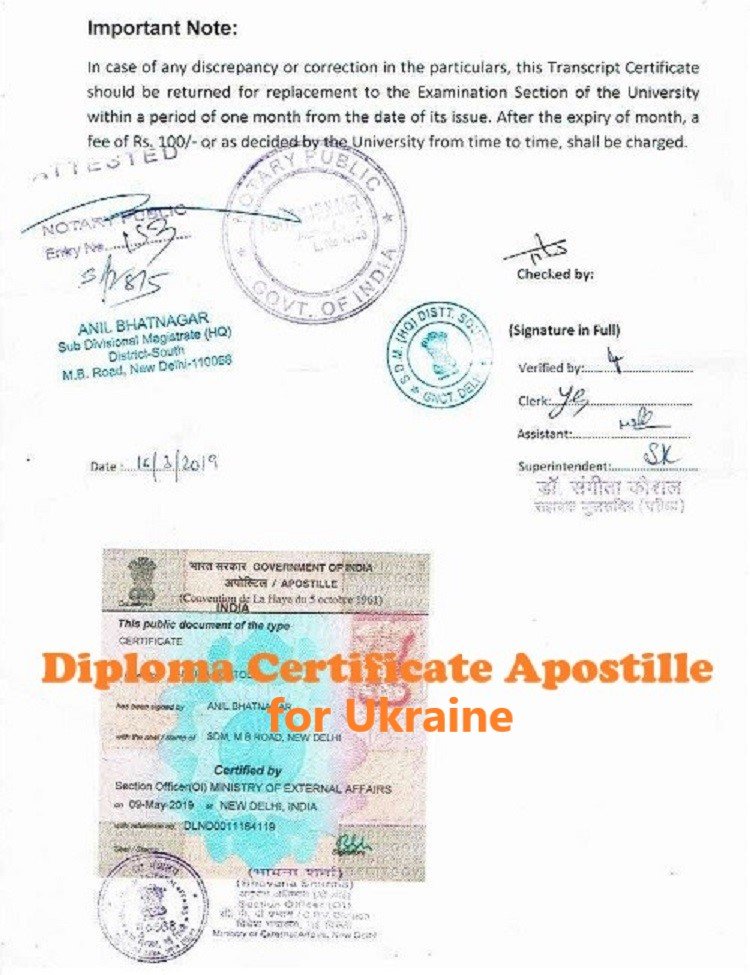 Diploma Certificate Apostille for Ukraine India