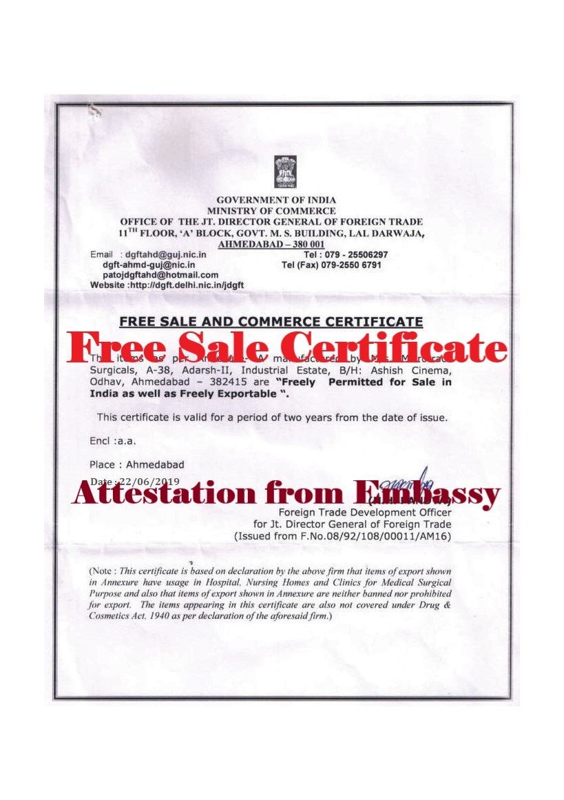 Free Sale Certificate Attestation from Afghanistan Embassy