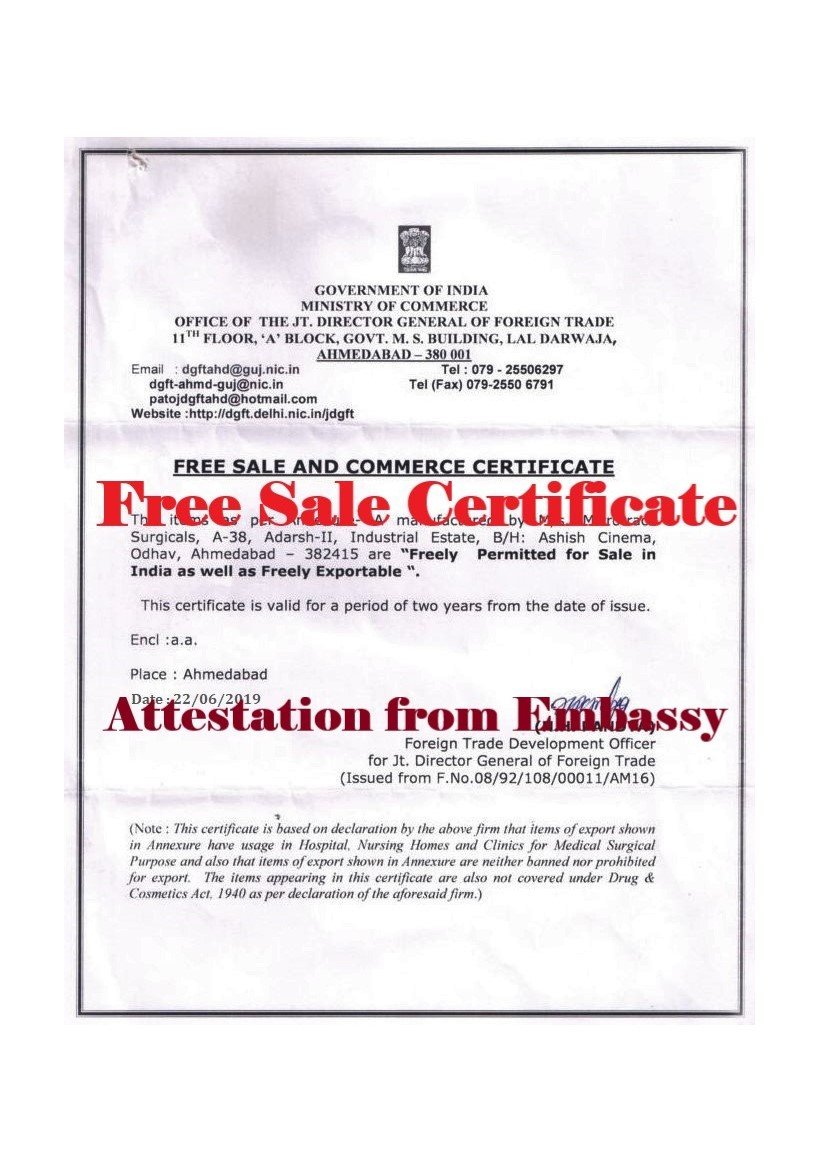 Free Sale Certificate Attestation from Tunisia Embassy