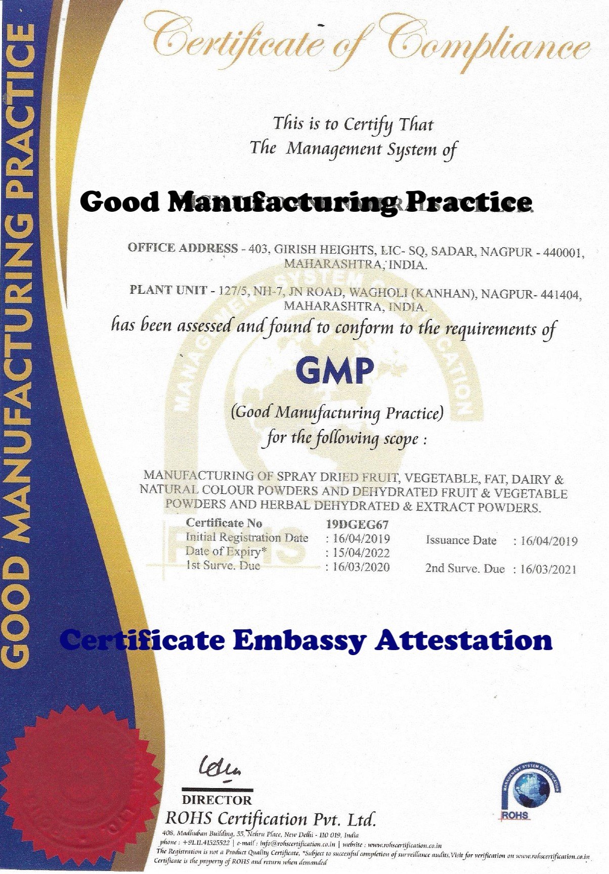 GMP Certificate Attestation from Burma Embassy