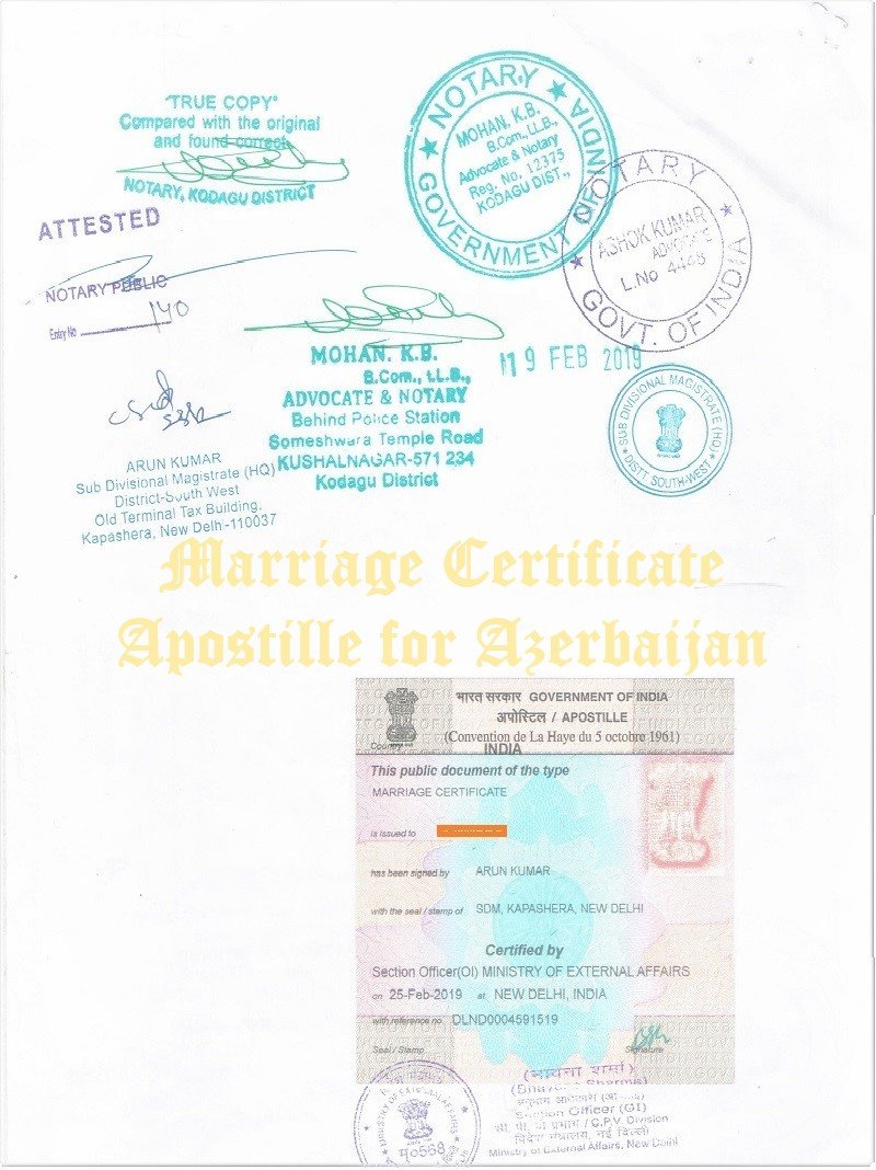 Marriage Certificate Apostille for Azerbaijan in India