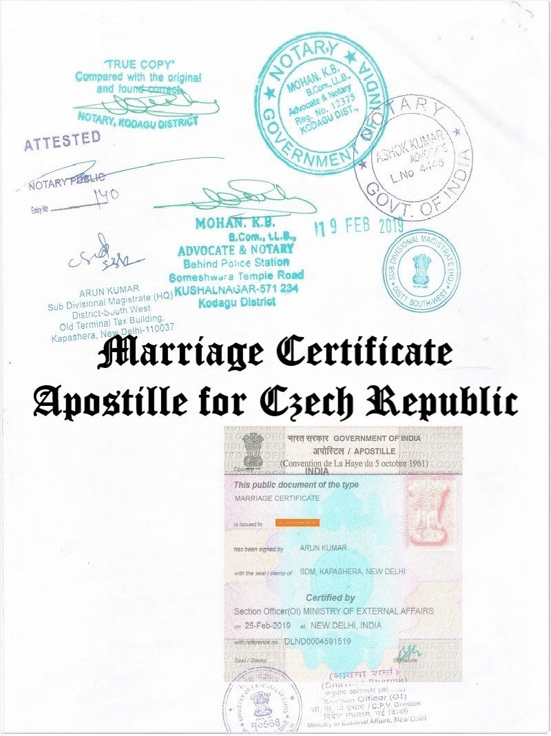 Marriage Certificate Apostille for Czech Republic in India
