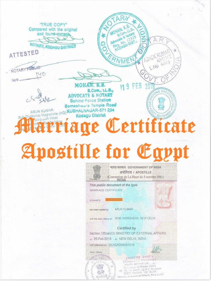 Marriage Certificate Apostille for Egypt in India