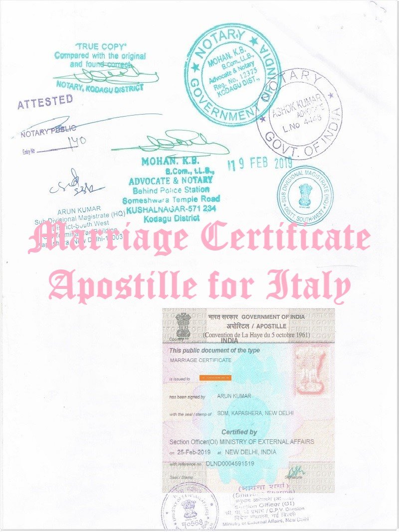 Marriage Certificate Apostille for Italy in India