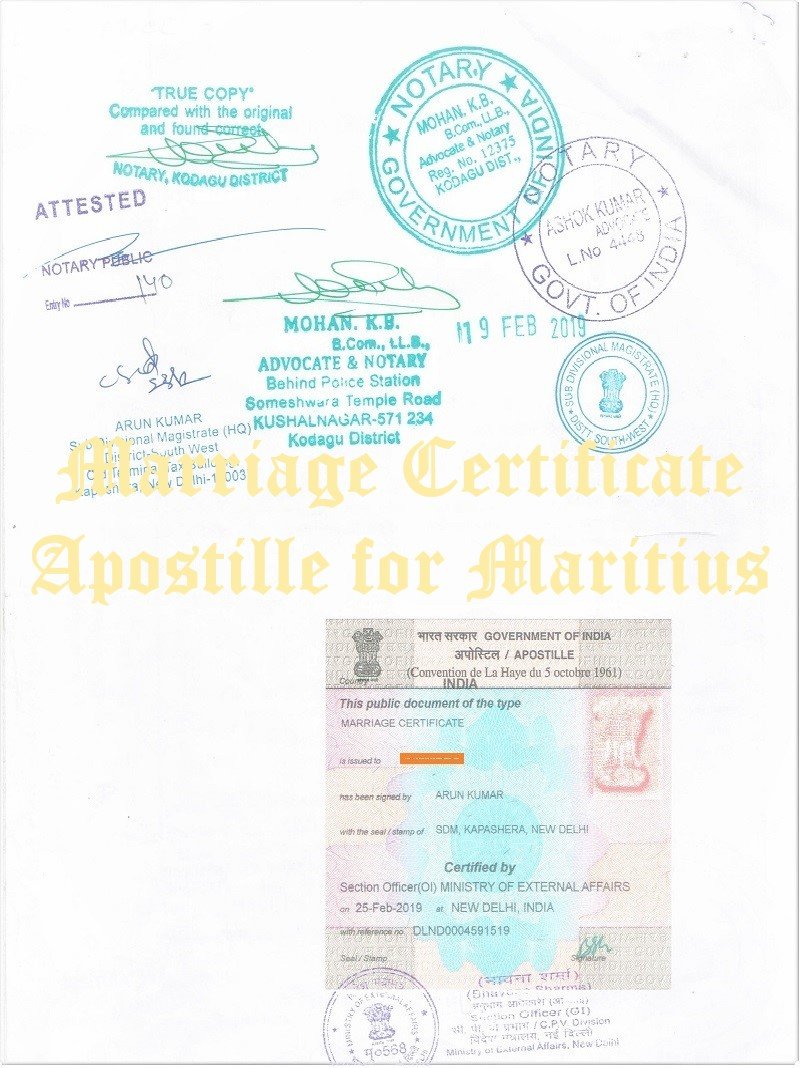 Marriage Certificate Apostille for Mauritius in India