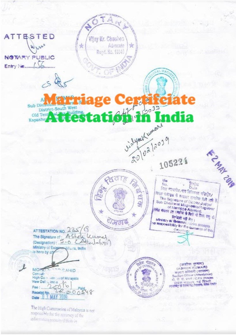 Marriage Certificate Attestation for San Marino in Delhi, India