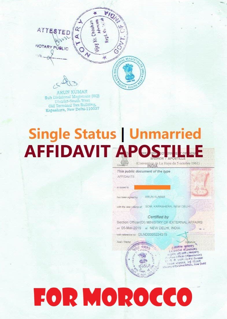 Unmarried Affidavit Certificate Apostille for Morocco in India